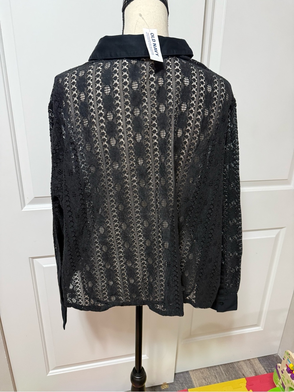 Old Navy black lace buttondown collared longsleeves goth victorian 2X new - Picture 3 of 7